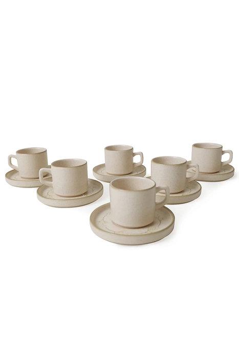 Hermia Juego de tazas de té y platillos de 12 piezas color crema